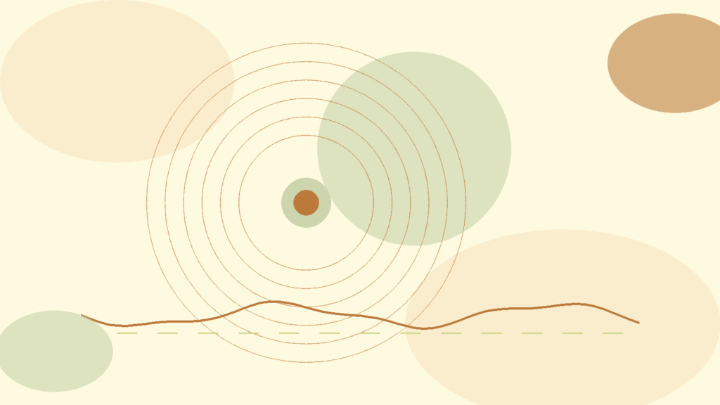 Abstract warm layered circles and breathing rhythm lines for an article about coping and feeling okay