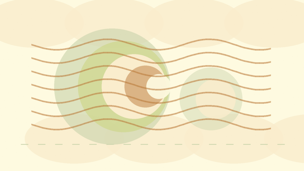 Abstract warm layered circles and breathing rhythm lines for burnout recovery counseling in English in Switzerland
