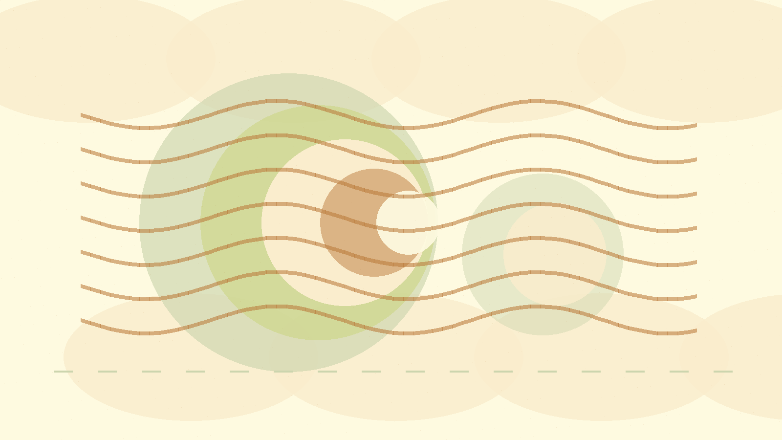 Abstract warm layered circles and breathing rhythm lines for burnout recovery counseling in English in Switzerland