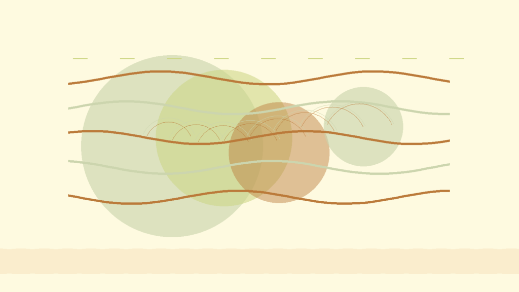 Warm abstract circles and breathing rhythm lines for a post about burnout signs high achievers may miss in Switzerland