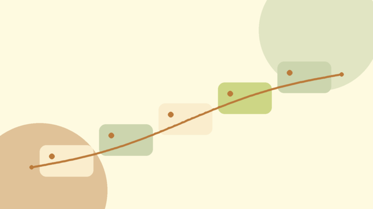 An abstract stepped path in warm cream, sage, olive, and copper tones