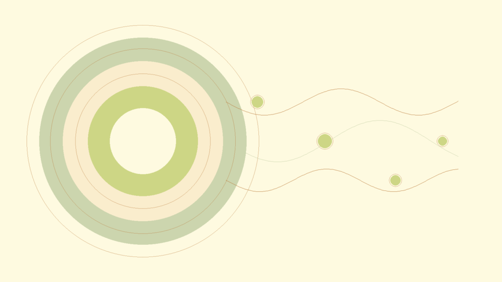 Warm abstract circles and rhythm lines representing decision fatigue from stress