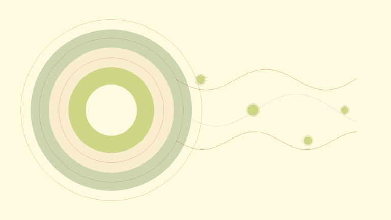 Warm abstract circles and rhythm lines representing decision fatigue from stress