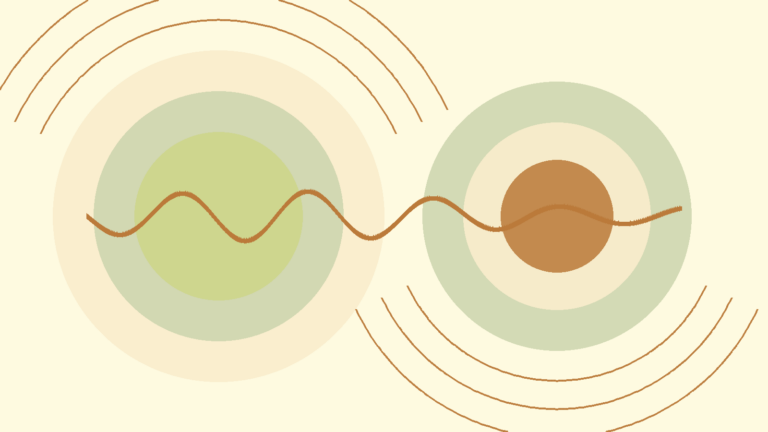 Abstract layered circles and a gentle breathing rhythm line in warm earth tones