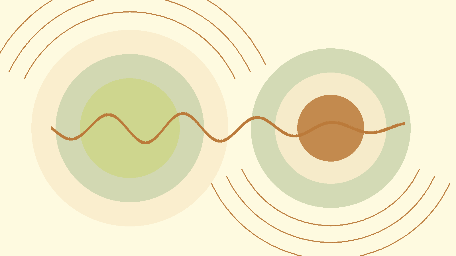 Abstract layered circles and a gentle breathing rhythm line in warm earth tones