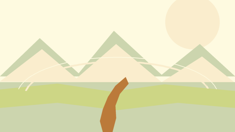 Abstract path, lake bands, and mountain forms representing homesickness and belonging in Switzerland