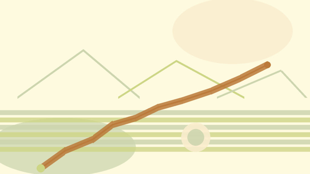 Abstract path, lake, and mountain shapes in warm earth tones for emotional support in English in Switzerland
