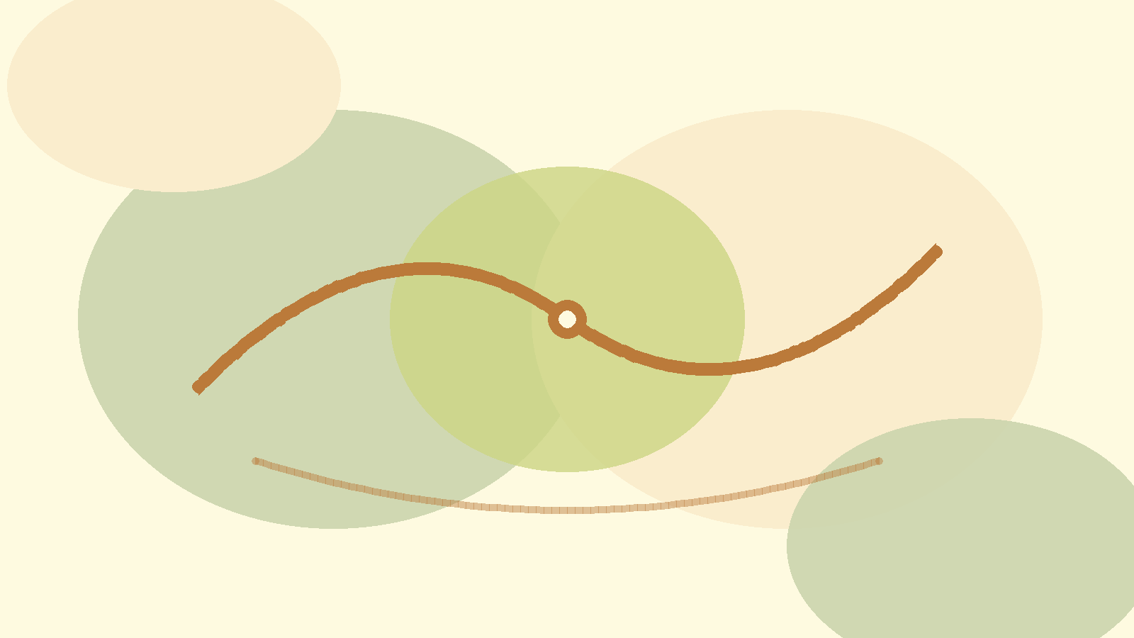 Overlapping abstract forms connected by a gentle shared path