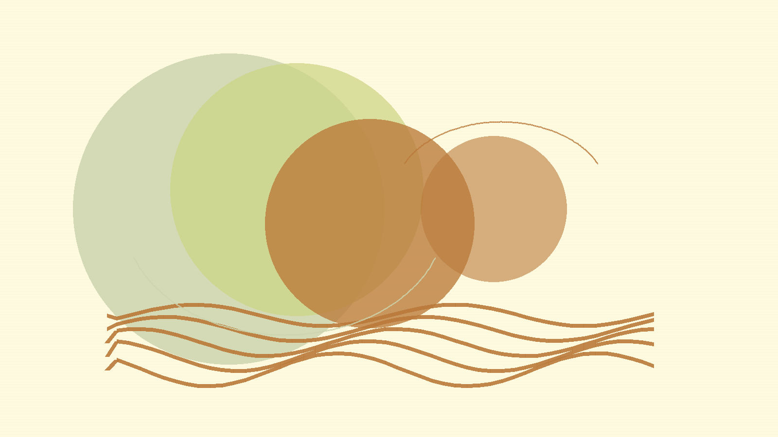 Abstract warm layered circles and breathing rhythm lines for emotional overload support in English.