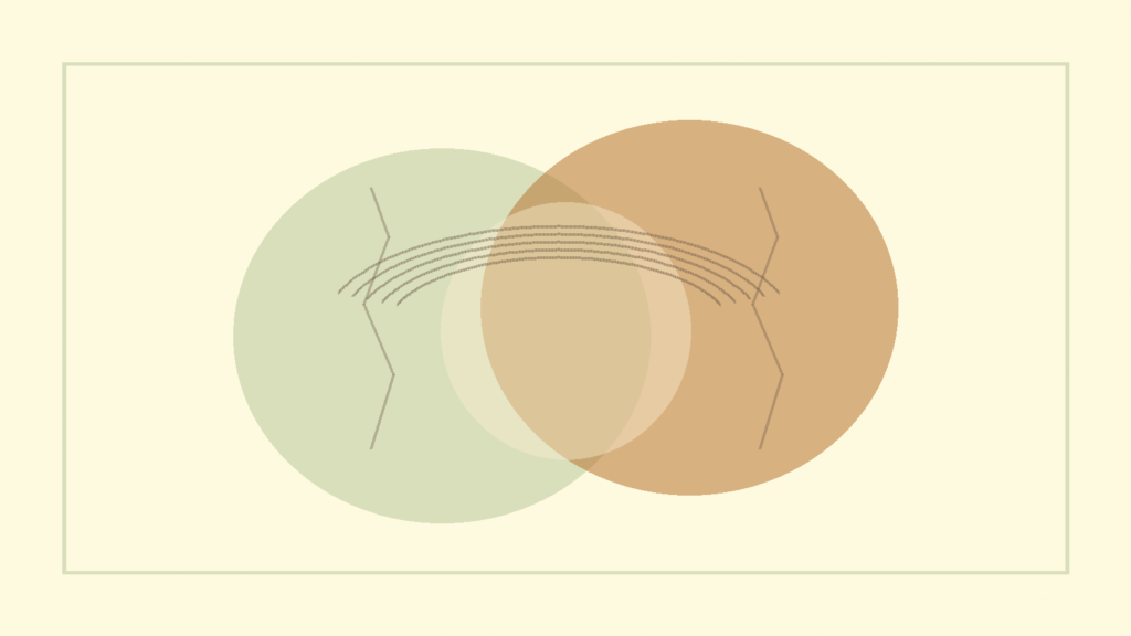 Abstract overlapping organic forms suggesting communication and boundaries.