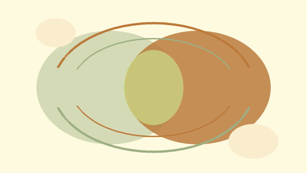 Two overlapping warm abstract forms representing relationship repair after conflict