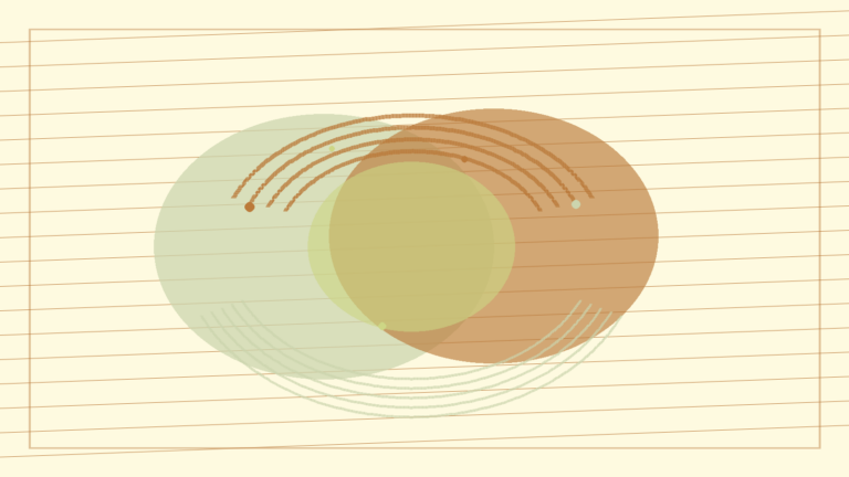 Abstract overlapping shapes and gentle arcs representing relationship communication in English counseling