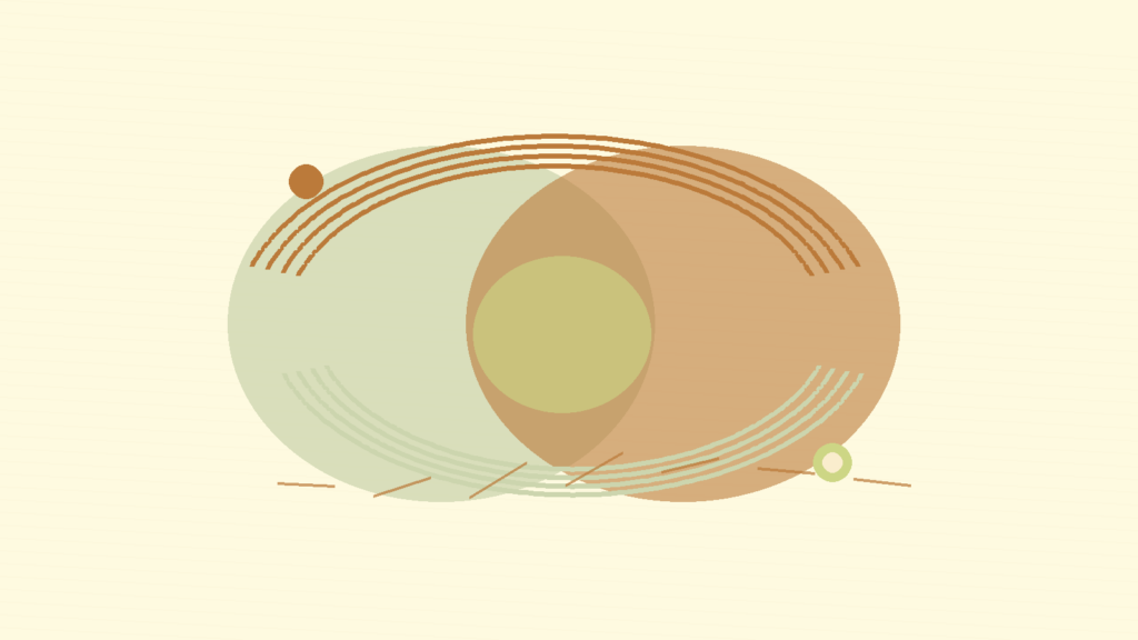 Abstract overlapping forms showing communication and boundaries for relationship counseling in English