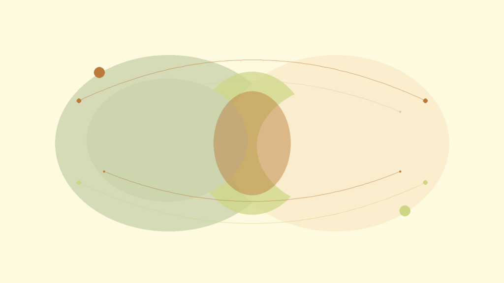 Abstract overlapping forms and communication arcs representing repeating relationship arguments