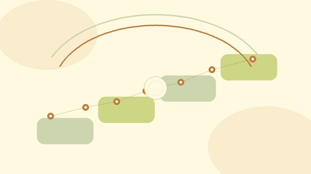 Abstract stepped path with soft sage and ochre shapes representing choice, trust, and safety in counseling