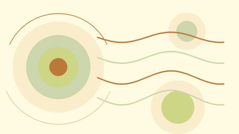 Abstract warm circles and flowing rhythm lines representing early body signals of stress