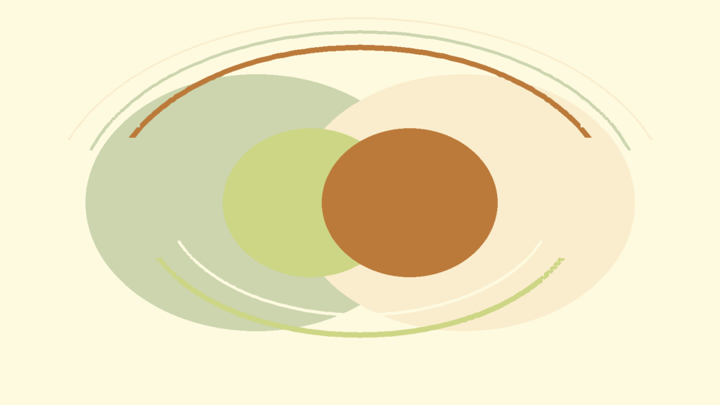 Two overlapping warm abstract forms with communication arcs representing different conversation rhythms