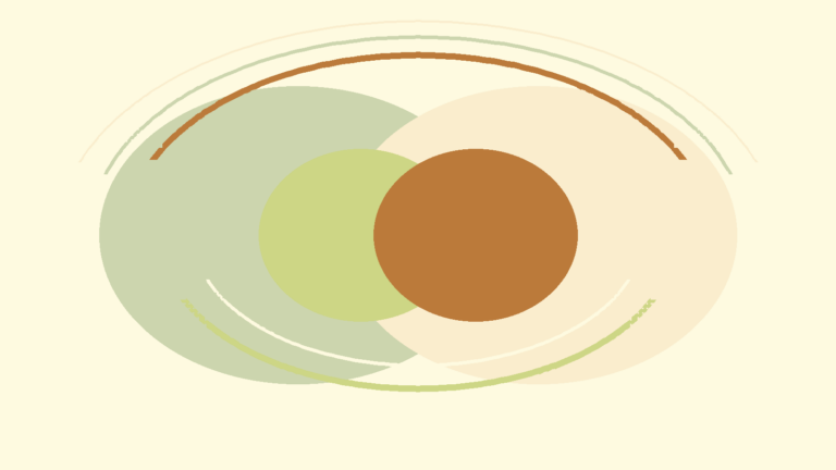 Two overlapping warm abstract forms with communication arcs representing different conversation rhythms