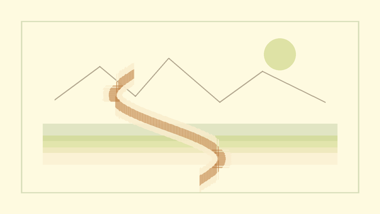 Abstract path, lake, and mountain shapes suggesting belonging in Switzerland.
