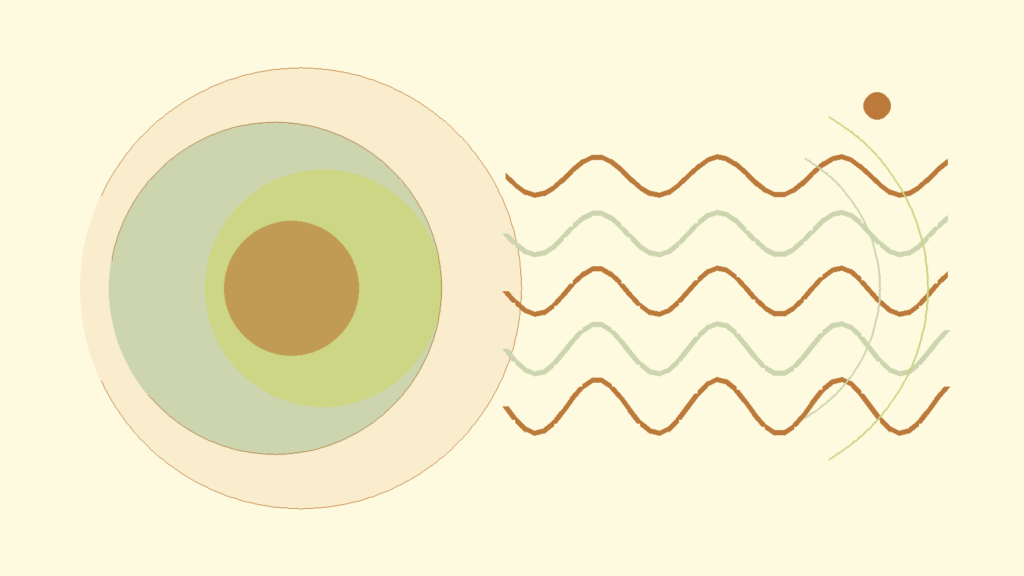 Warm layered circles and breathing rhythm lines representing sustainable boundaries at work