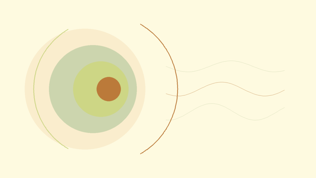 Warm layered circles and breathing rhythm lines representing perspective after work feedback