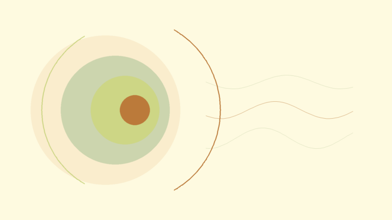 Warm layered circles and breathing rhythm lines representing perspective after work feedback