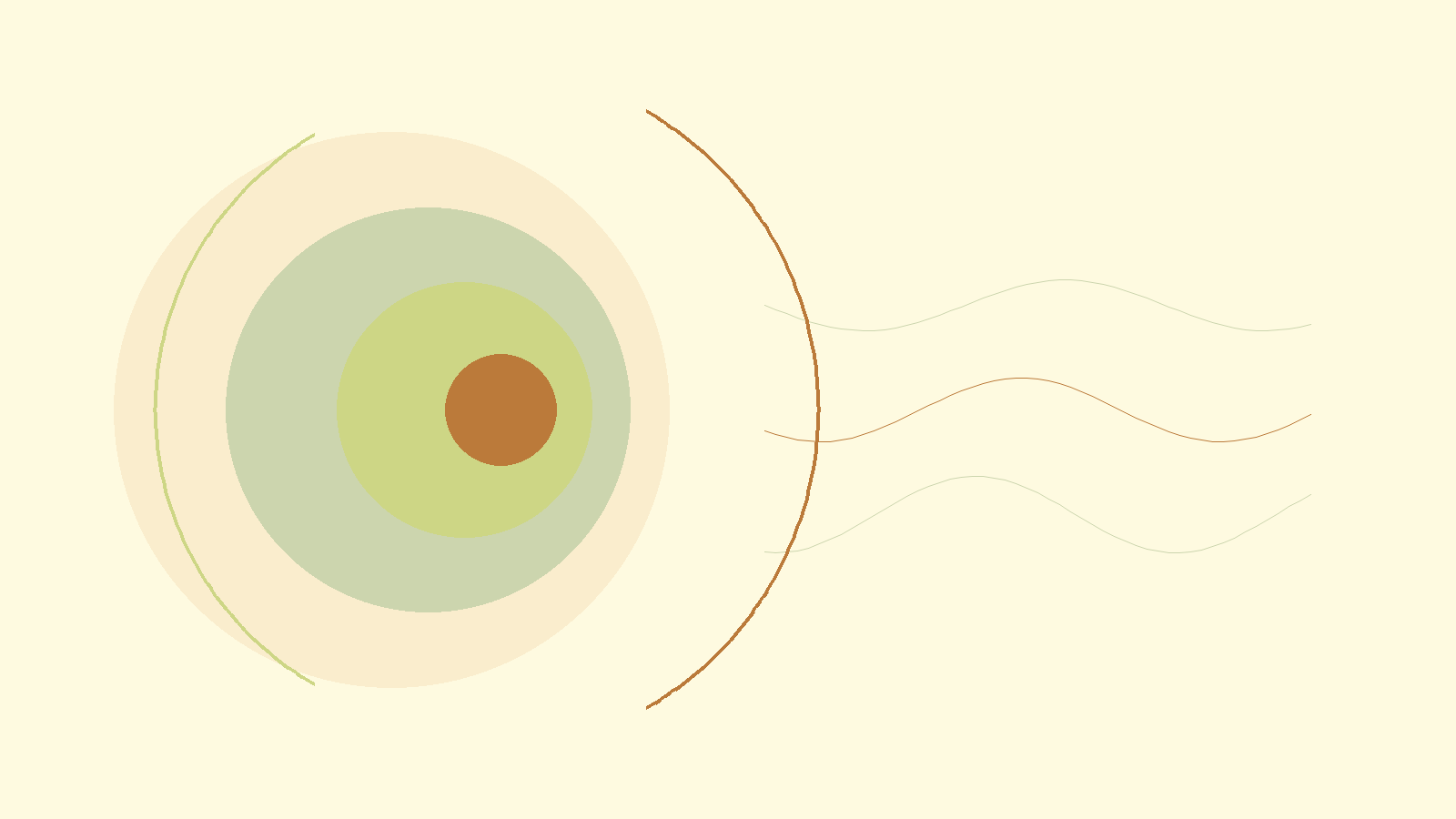 Warm layered circles and breathing rhythm lines representing perspective after work feedback